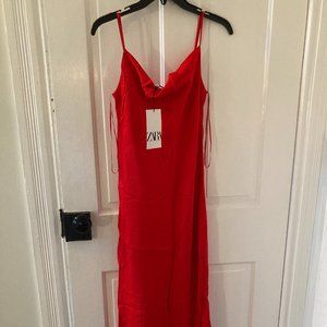 ZARA Red Slip Maxi Dress Size X-Small New With Tags [4437-068-600]